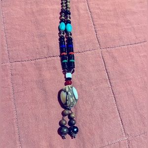 Boho/Vintage Long Necklace with Wood and Beads. Chunky Nepal/Handmade.